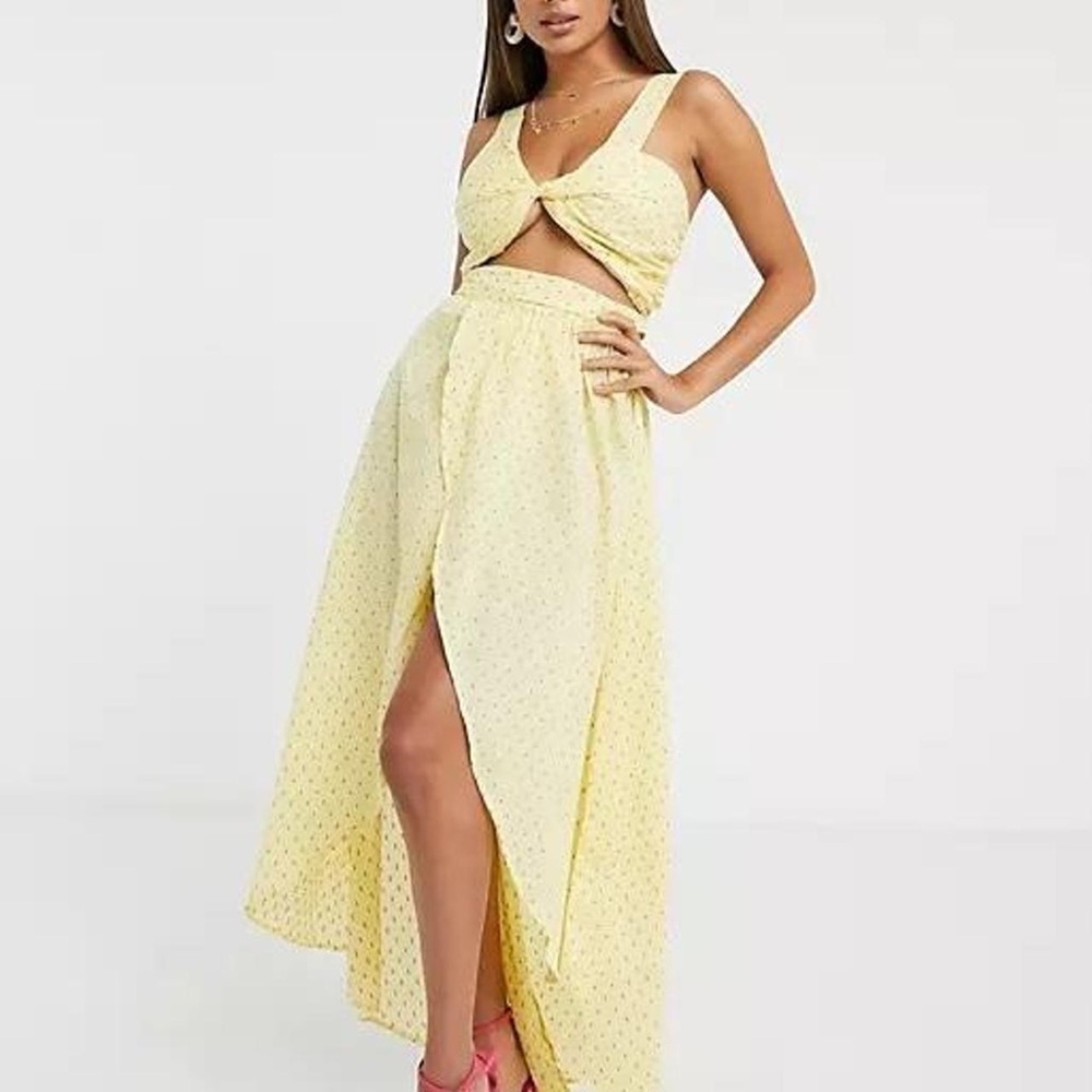 ASOS Yellow Maxi Dress with Subtle Dot Print